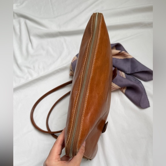 Super cute Brown Genuine Leather Tote Bag with scarf accent - Picture 6 of 13